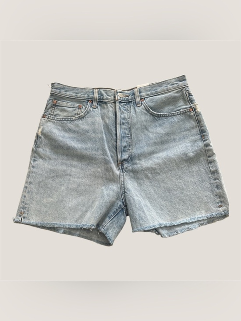 NWT Denim Forum Aritzia the yoko mid thigh jean shorts light wash denim sz 30